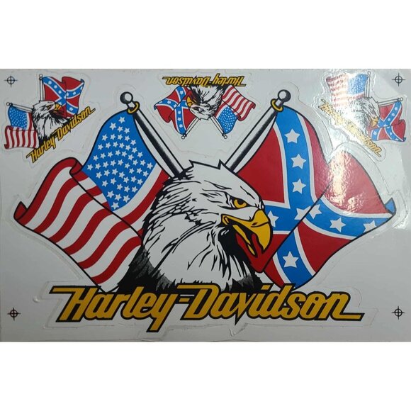 Harley Davidson Weather Resistant Vinyl Sticker Decal Eagle and Flags Wings 1x - Picture 3 of 3